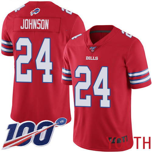 Youth Buffalo Bills #24 Taron Johnson Limited Red Rush Vapor Untouchable 100th Season NFL Jersey->youth nfl jersey->Youth Jersey